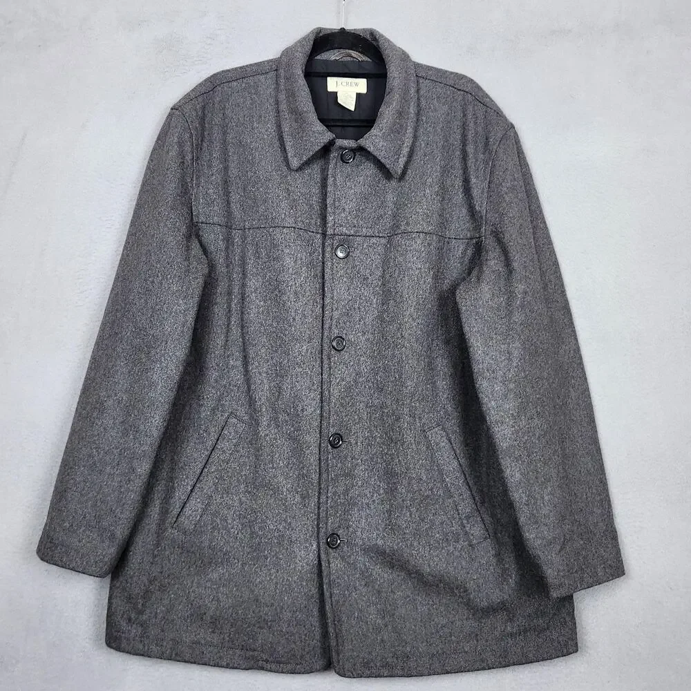 J CREW University Jacket Mens XL Gray Wool Thinsulate Quilted Lined Button Front